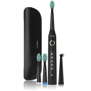 5 Modes Electric Toothbrush with Travel Case, Rechargeable Sonic Toothbrush with Smart Timer and 4 Brush Heads, Waterproof USB Toothbrushes Up to 30 Days Battery Life Black