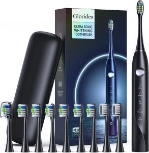 Gloridea Sonic Electric Toothbrush, High Power Rechargeable Toothbrushes, with 8 Brush Heads for Adults and Kids, 15 Adjustable Modes, Built-in 2-Minute Smart Timer, 4 Hours Fast Charge(Black)